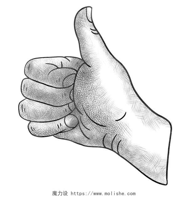 素描风写实风拇指点赞夸奖手势PNGPSD素材手势元素